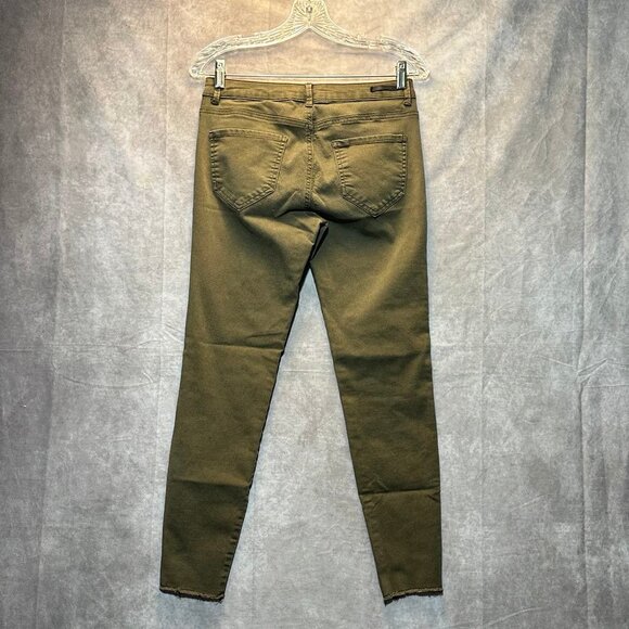 Zara Basic Z1975 Olive Green Skinny Ankle Jeans | Size 8 | Zip Pocket & Raw Hem - Picture 3 of 6